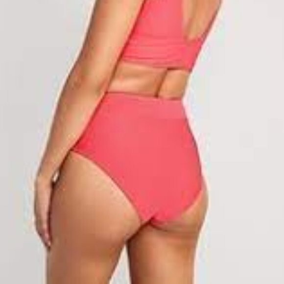 NWT Old Navy Cross-Front High-Waisted Bikini Swim Bottoms Coral Pink XS 0/2 - Picture 2 of 9